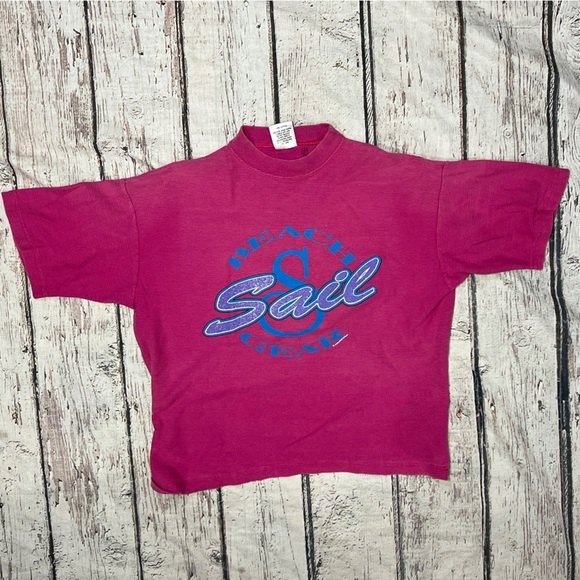 Vintage Other - Vintage 1990s Beach Sail Gear Dark Pink 90s Crewneck Tee Top Shirt